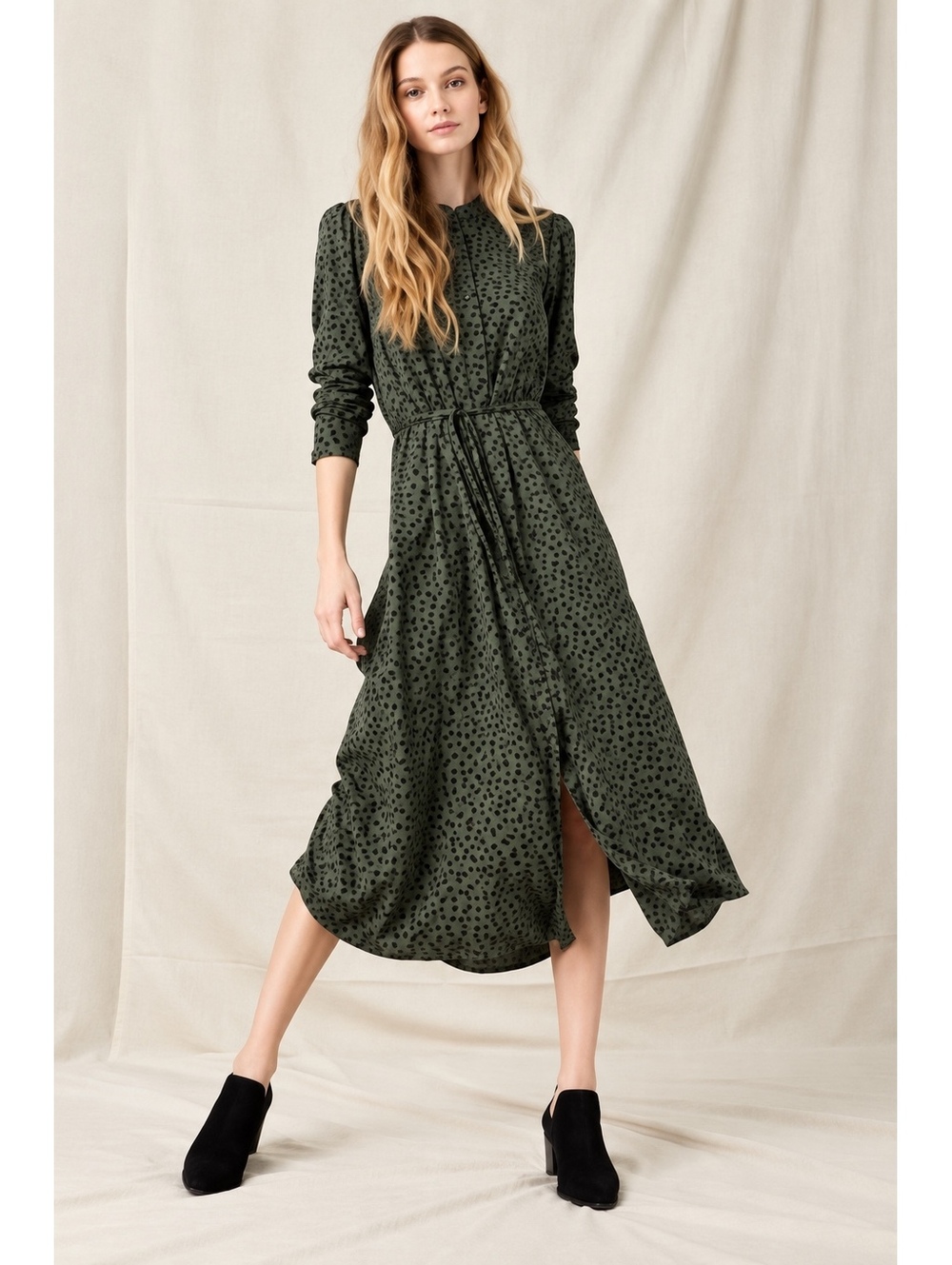 Cloth & Stone Anthropologie Olive Leopard Midi Dress M Animal Print Boho